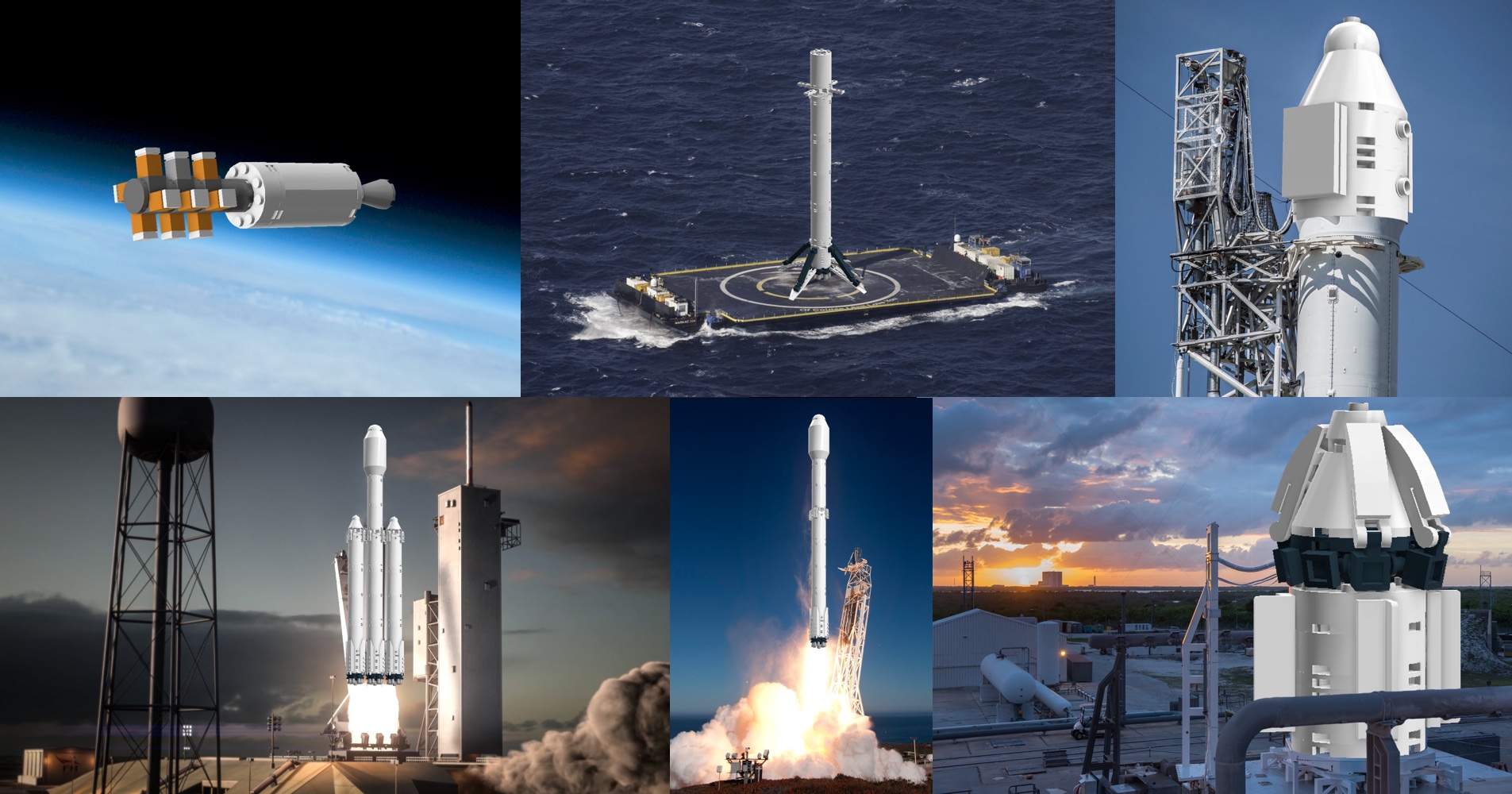 Collage of LEGO SpaceX assemblies